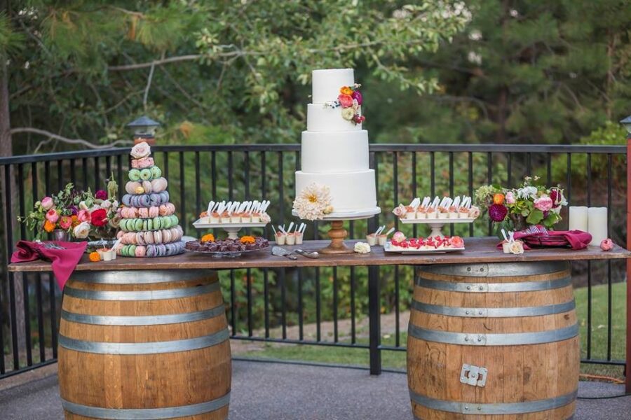 Party Rentals Bend Oregon 22 Farm Table Top w/ 2 Wine Barrels