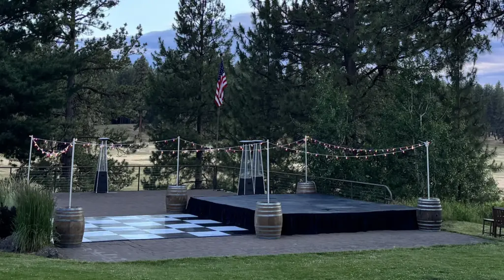 Party Rentals of Outdoor Dance Floor and Staging with Lighting
