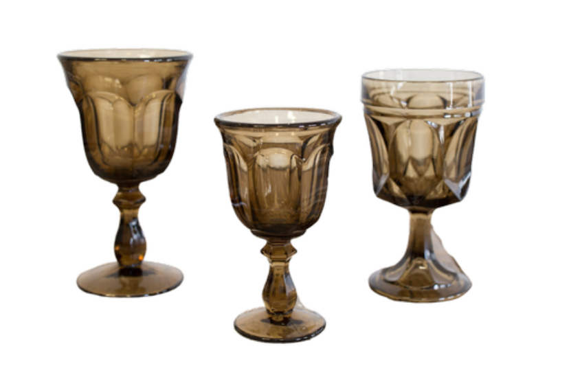 Assorted Pressed Glass Goblets – Smoke