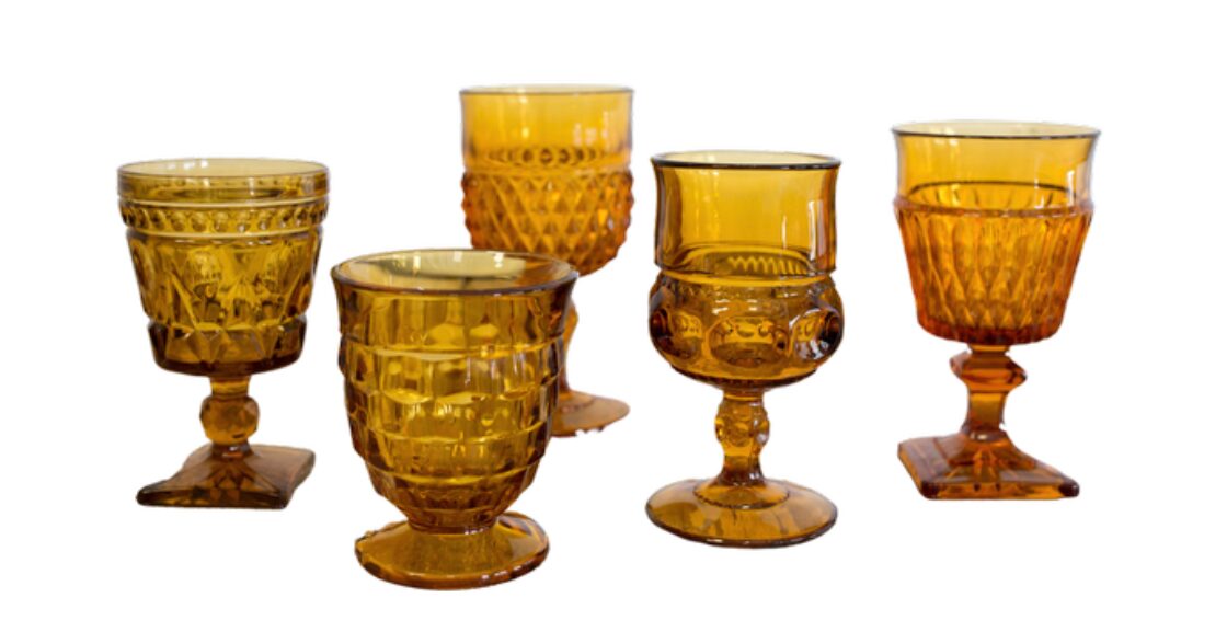 Assorted Pressed Glass Goblets – Amber